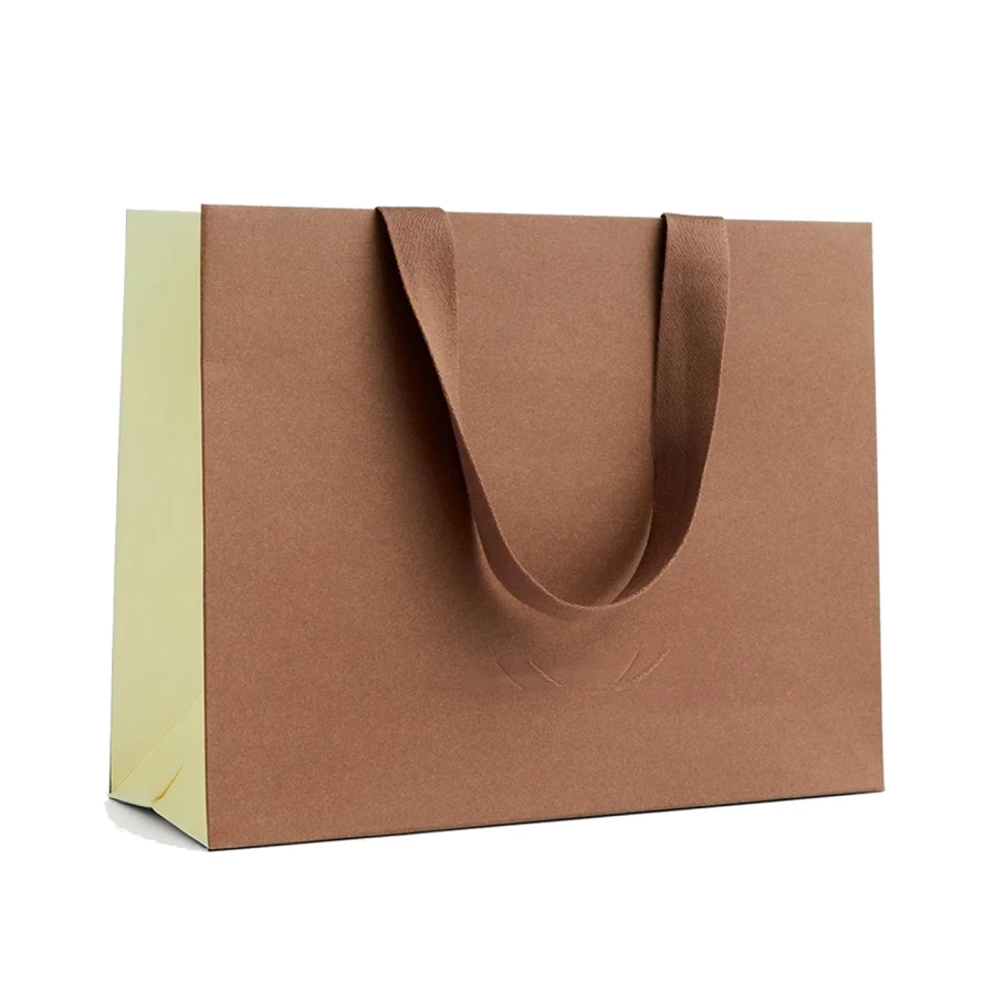 Custom card paper bag with grosgrain ribbon handles